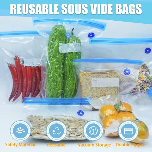 Vista 3 de Sous Vide Bags - 20 bolsas de 8.3 x 8.7 pulgadas/8.3x8.7 in, sin BPA, reutilizables, selladoras al vacío, mantienen los alimentos frescos