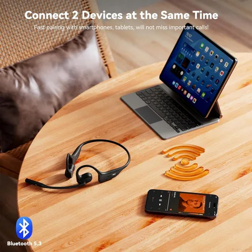 Vista 5 de Auriculares de oreja abierta con micrófono, auriculares Bluetooth de doble conexión con micrófono (cancelación de ruido AI), auriculares Bluetooth