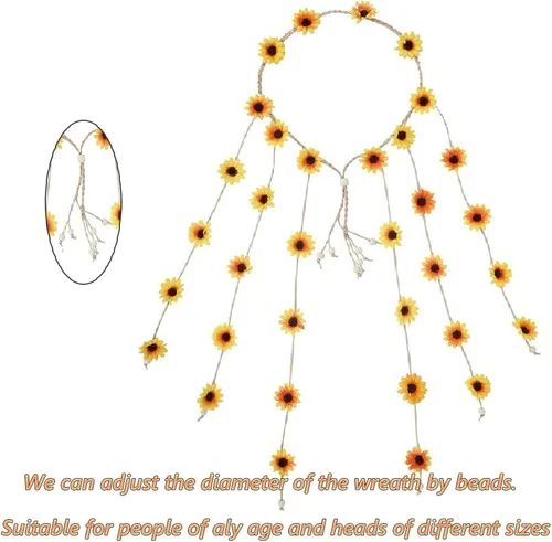 Vista 4 de 3PCS Women Hippie Costume Set - 70s Hippie Boho Flower Headband Gold Peace Sign Necklace Hippie Daisy Sunglasses for Women
