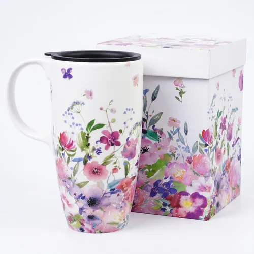 Vista 10 de Topadorn Taza de viaje de cerámica reutilizable de 17 onzas con tapa y asa, taza de café de cerámica con caja de color para los amantes del café