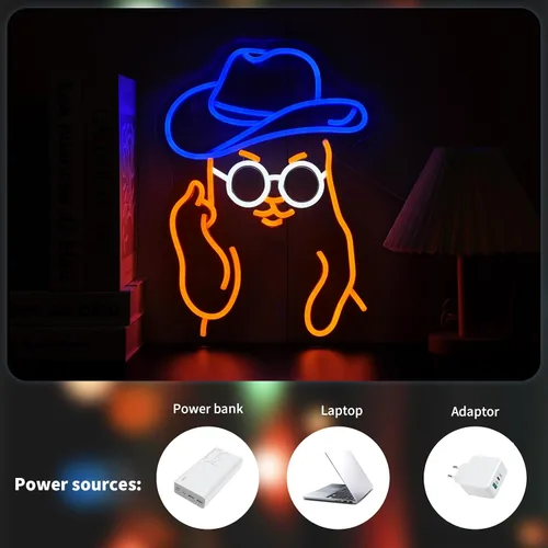 Vista 5 de Letrero de Neón de Gato Vaquero para Decoración de Pared Letreros de Neón LED Letrero Luminoso Decoración de Habitación Luces de Neón Alimentado por