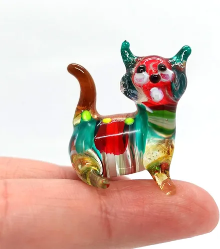 Vista 16 de Figura de cristal en miniatura de gato pequeño, animal de vidrio soplado hecho a mano, bonita escultura de gato coleccionable, regalo de decoración