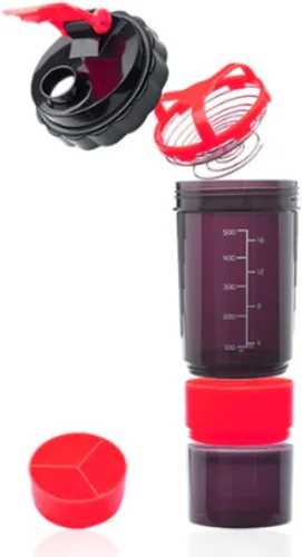 Vista 2 de Vaso coctelero rojo y negro, compartimentos de almacenamiento múltiples, 17 onzas