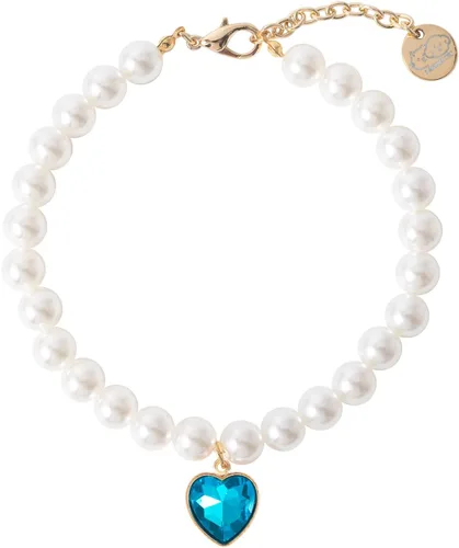 Vista 9 de Collar de perro con perlas y diamantes de imitación para perros pequeños, accesorios para collar de mascotas (azul marino, pequeño)