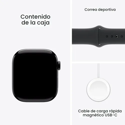 Vista 7 de Apple Watch Series 10 [GPS 42 mm] Smartwatch con caja de aluminio negro brillante y correa deportiva negra - M/L. Rastreador de fitness, aplicación