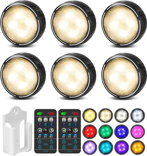 Vista 9 de TECOMLIGHT Luces de disco con control remoto, iluminación inalámbrica para debajo del gabinete, funciona con pilas, luces de empuje para cocina