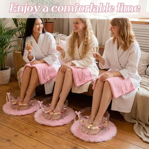 Vista 5 de HunnmingRe Kit de spa de pies de 18 piezas para fiesta de pijamas de spa rosa, suministros de fiesta con 6 pies plegables y 6 toallas y 6 tapetes a