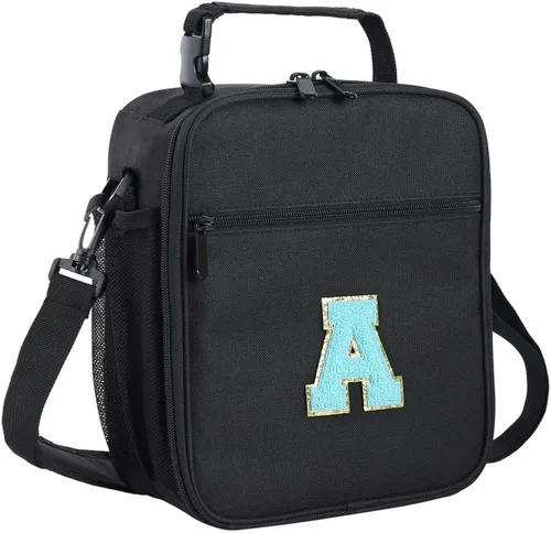Vista 15 de ELEFOCUS Lonchera aislada con inicial para mujeres y hombres, bolsa de almuerzo personalizada con monograma con correa de hombro ajustable