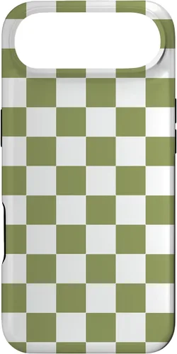 Vista 27 de Funda para iPhone 17 con diseño de cuadros verde oliva estético retro