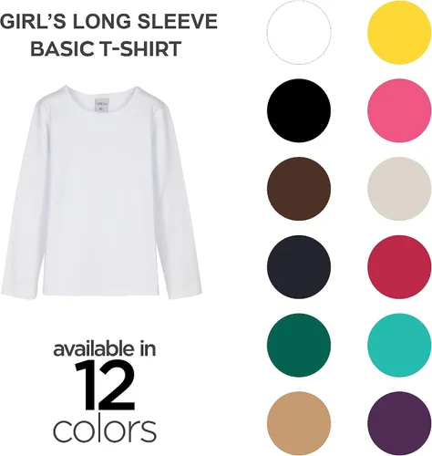 Vista 5 de Lovetti Camisas básicas de manga larga para niñas, de algodón turco, cuello redondo, ropa de moda