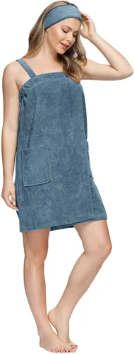 Vista 3 de Zexxxy Vestido de toalla para bañoducha para mujer con correas cierre ajustable, ligero, hasta la rodilla, tallas S-XXXL