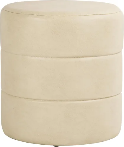 Vista 8 de HomePop Otomana redonda tapizada de piel sintética (sin tapa, solo asiento) HomePop Decoración para el hogar Pouf redondo para reposapiés – Piel