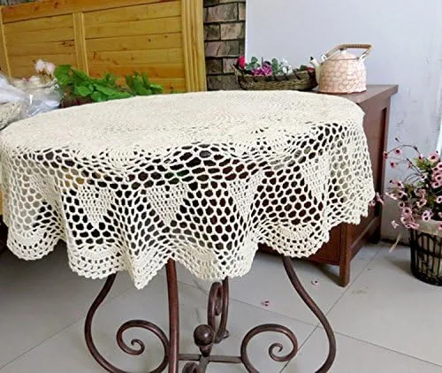 Vista 3 de Laivigo Tapabocas redondos hechos a mano con encaje de ganchillo, 31 pulgadas, color beige