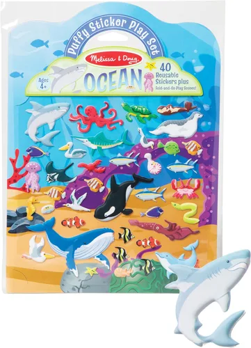 Vista 7 de Juego de calcomanías Melissa & Doug con temática de océano, juguete de viaje con fondo de doble cara, 40 calcomanías infladas reutilizables