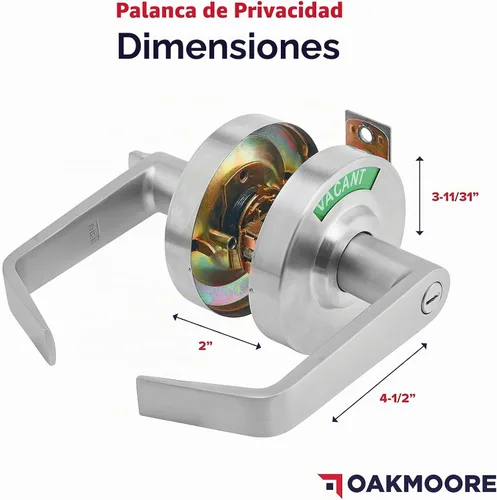 Vista 8 de Manija de puerta comercial OAKMOORE Cerradura para baño vacante, ocupado y comercial para baño público y edificios industriales