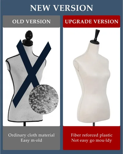 Vista 2 de HCY Maniquíes femeninos Torso forma de maniquí soporte para exhibición de 60 a 67 pulgadas de altura ajustable para coser base de madera, cuerpo