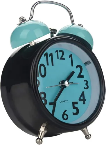 Vista 5 de Boquite Reloj despertador, reloj despertador mecánico, doble reloj despertador mecánico ultra silencioso movimiento de cuarzo mesa de escritorio