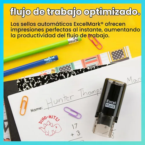 Vista 2 de ExcelMark Sello redondo para profesor - ¡Dino-MITE! - tinta roja
