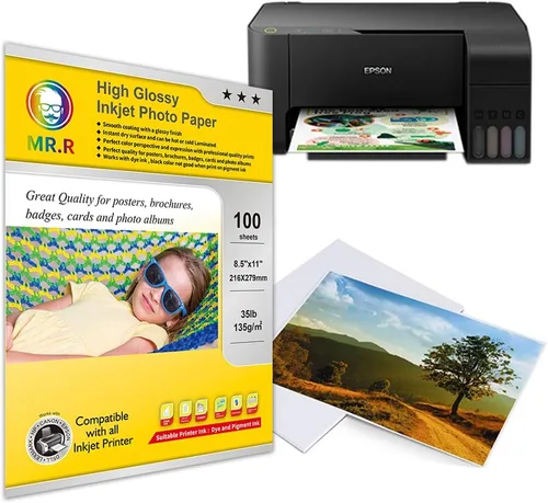 Vista 4 de MR.R Papel fotográfico de inyección de tinta brillante de un solo lado, tamaño carta, 8.5 x 11 pulgadas, con 100 hojas por paquete, 4.76 oz/m², 35
