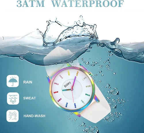 Vista 3 de Rainbow Watch - Reloj de pulsera impermeable con banda de silicona para niña y mujer
