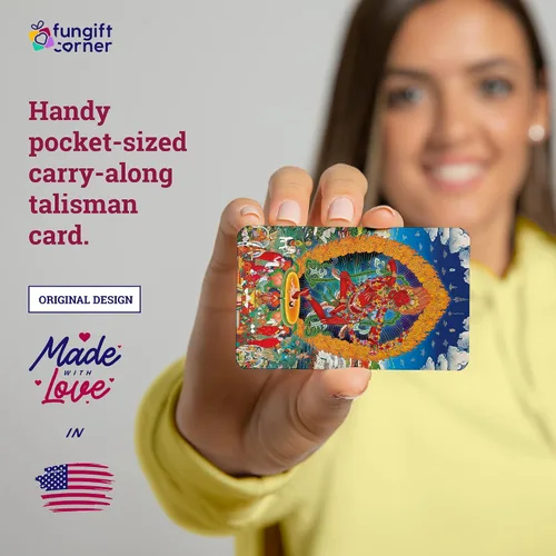 Vista 2 de Amuleto de Feng Shui con mantra rojo de Tara Gau y Kurukulle Svaha Man, símbolo para protección del hogar, regalo de Feng Shui, tarjeta de talismán