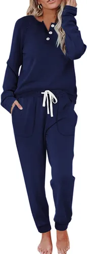 Vista 93 de Wiholl - Conjuntos de dos piezas para mujer: ropa cómoda con sudadera abotonada y pantalones deportivos con bolsillos