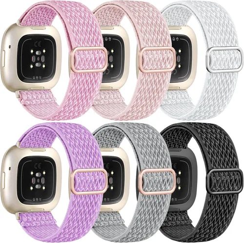 Vista 12 de Ouwegaga Banda elástica compatible con Fitbit Versa 4 bandas/Sense 2/Sense/Versa 3 bandas para mujeres y hombres, correa deportiva ajustable de A1