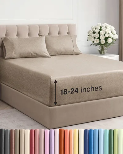 Vista 111 de Sábanas individuales de bolsillo extra profundo, sábanas transpirables y refrescantes de 3 piezas, juego de sábanas de lujo para hotel, suaves, sin