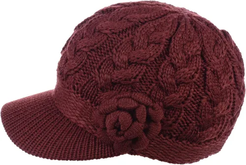 Vista 2 de BYOS - Gorro de punto de ganchillo con forro polar cálido para mujer, con visera