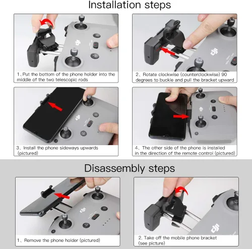 Vista 4 de Kit extensor de soporte de clip para teléfono celular compatible con DJI Air 3 / Mini 3 Pro/Mini 2 / Air 2 2S / Mavic 3 Drone Controladores