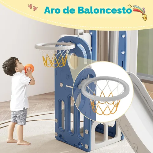 Vista 6 de kinbor Juego de tobogán 6 en 1 para niños pequeños - Diversión en interiores y exteriores para niños de 1 a 3 años, incluye aro de baloncesto
