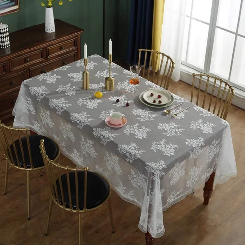 Vista 11 de Bringsine Mantel de encaje rústico ultrafino y ligero, color negro nórdico, perfecto para Halloween, cenas y noches de cine de miedo con flores