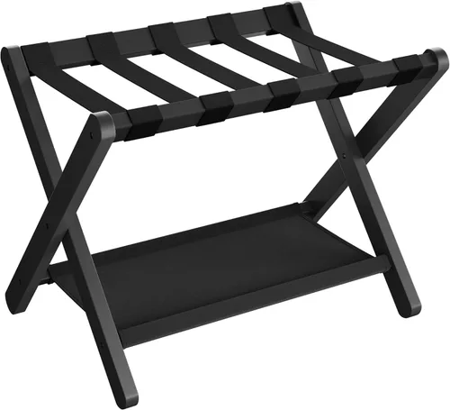 Vista 12 de SONGMICS Portaequipajes, Juego de 2, Soporte Plegable para Maletas con Estante de Almacenamiento, para Habitación de Huéspedes, Hotel, Dormitorio