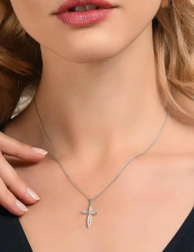 Vista 3 de Waitsoul Solid 925 Sterling Silver Cross Necklace for Women Men Cross Chain for Women Girls 16+2 Inches Silver Sideways Cross Choker Cross Pendant