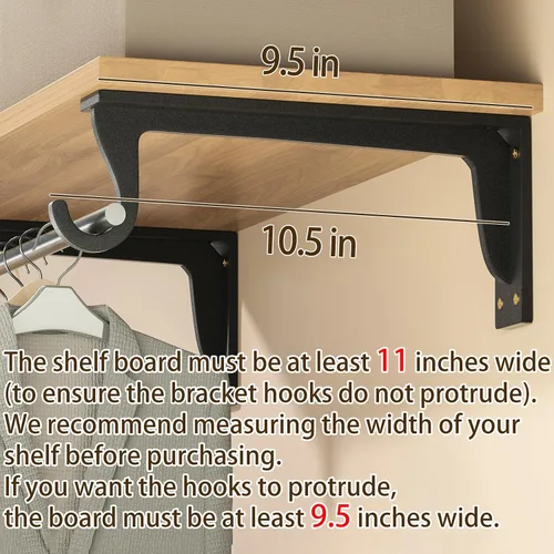 Vista 3 de Soportes para barra de armario, soporte resistente de 400 libras, soportes de estante de armario con soporte para barra para armario, baño y cocina