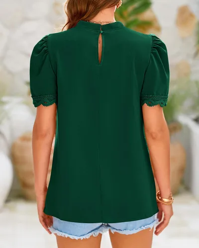 Vista 7 de BTFBM Blusas de cuello alto falso para mujer, elegantes y casuales Verde oscuro