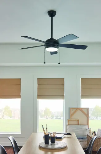 Vista 6 de KICHLER 330174PN Ventilador de techo con 5 aspas plateadas/nogal con luz de 53 vatios, níquel pulido Ventilador de 5 aspas con cristal opal