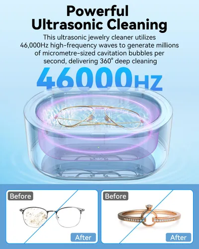 Vista 3 de JeaTone Limpiador ultrasónico de joyas, máquina profesional de limpieza ultrasónica de 46 KHz para anillos, anteojos, retenedores, dentaduras