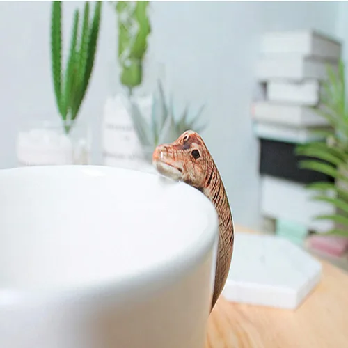 Vista 3 de Taza de cerámica 3D de dinosaurio, mango de dragón de cuello largo, novedoso regalo para Navidad, Día de Acción de Gracias, Día de la Madre, Día