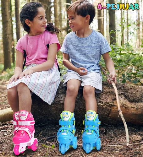 Vista 7 de Patines de ruedas ajustables para niños, niñas y señoras con ruedas que se iluminan con flash (edad 3-9), equilibrio de tres puntos, empaque de caja