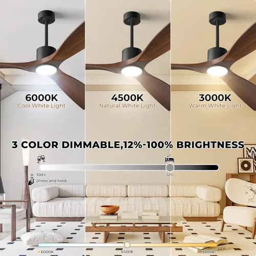 Vista 3 de Ventilador de techo inteligente de 52 pulgadas con luces, ventilador de techo para exteriores compatible con Alexa/aplicación/control remoto, motor
