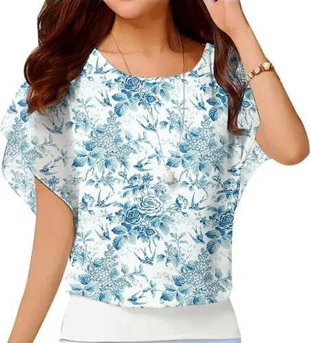 Vista 18 de VIISHOW - Blusa de gasa y de manga corta para mujer, estilo holgado y casual Negro