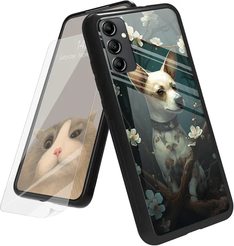 Vista 160 de Funda para Samsung Galaxy A12 5G con protector de pantalla, parte trasera de vidrio templado + TPU de silicona suave que absorbe los golpes