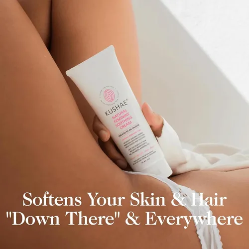 Vista 7 de Kushae Crema calmante femenina para después del afeitado, hecha por obstetra/ginecología, natural, sin fragancia, a base de aloe, hidratante íntimo