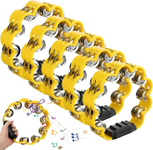 Vista 8 de 5 piezas de pandereta en forma de pétalo de plástico de percusión de pandereta musical, campanas de mano para instrumento de ritmo musical para 5