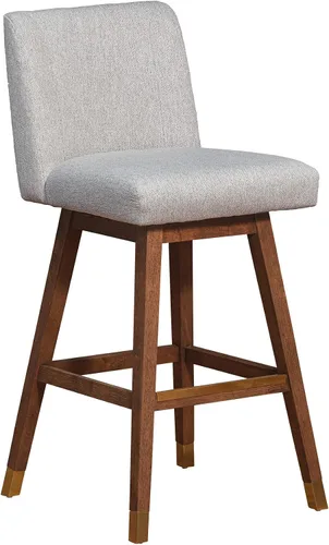 Vista 36 de Armen Living Sicily Modern Farmhouse Taburete giratorio de madera de nogal de 26 pulgadas de altura para encimera de isla de cocina, en piel Crema