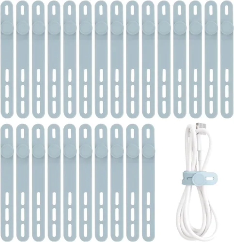 Vista 11 de Oligei 25 bridas de silicona para cables, reutilizables, de alta elasticidad para cables eléctricos, organizador de cables para auriculares