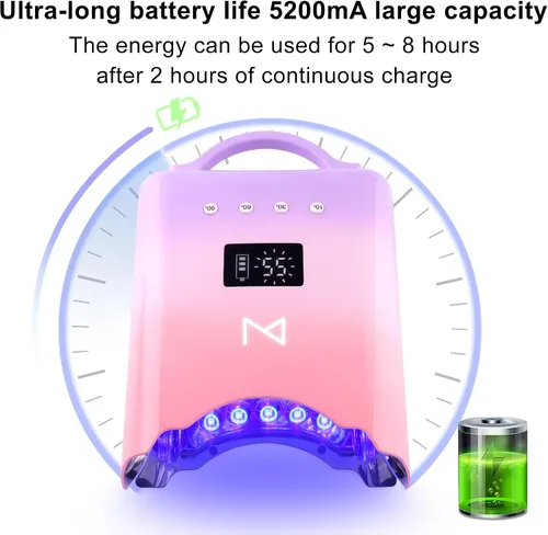 Vista 7 de M - Lámpara de curado de uñas M sin cables y recargable NEO de 78 W con 4 pantallas LCD de visualización de tiempo, sensor automático y espacio