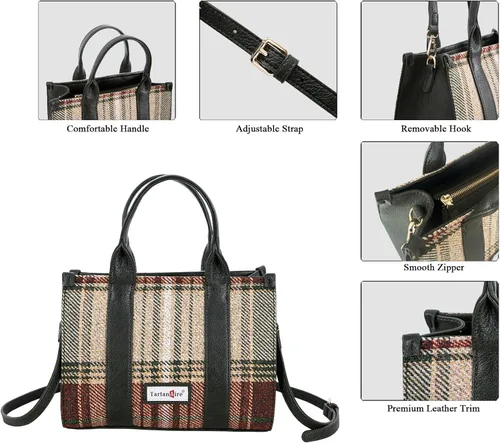 Vista 7 de Bolso a cuadros para mujer, bolso a cuadros con asa superior, bolsa de trabajo, bolsa de hombro cruzada para viajes de oficina