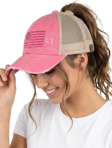 Vista 33 de Funky Junque - Sombrero de cola de caballo para mujer, gorra de béisbol con ajuste ajustable y cola de caballo alta cruzada para uso diario Paquete